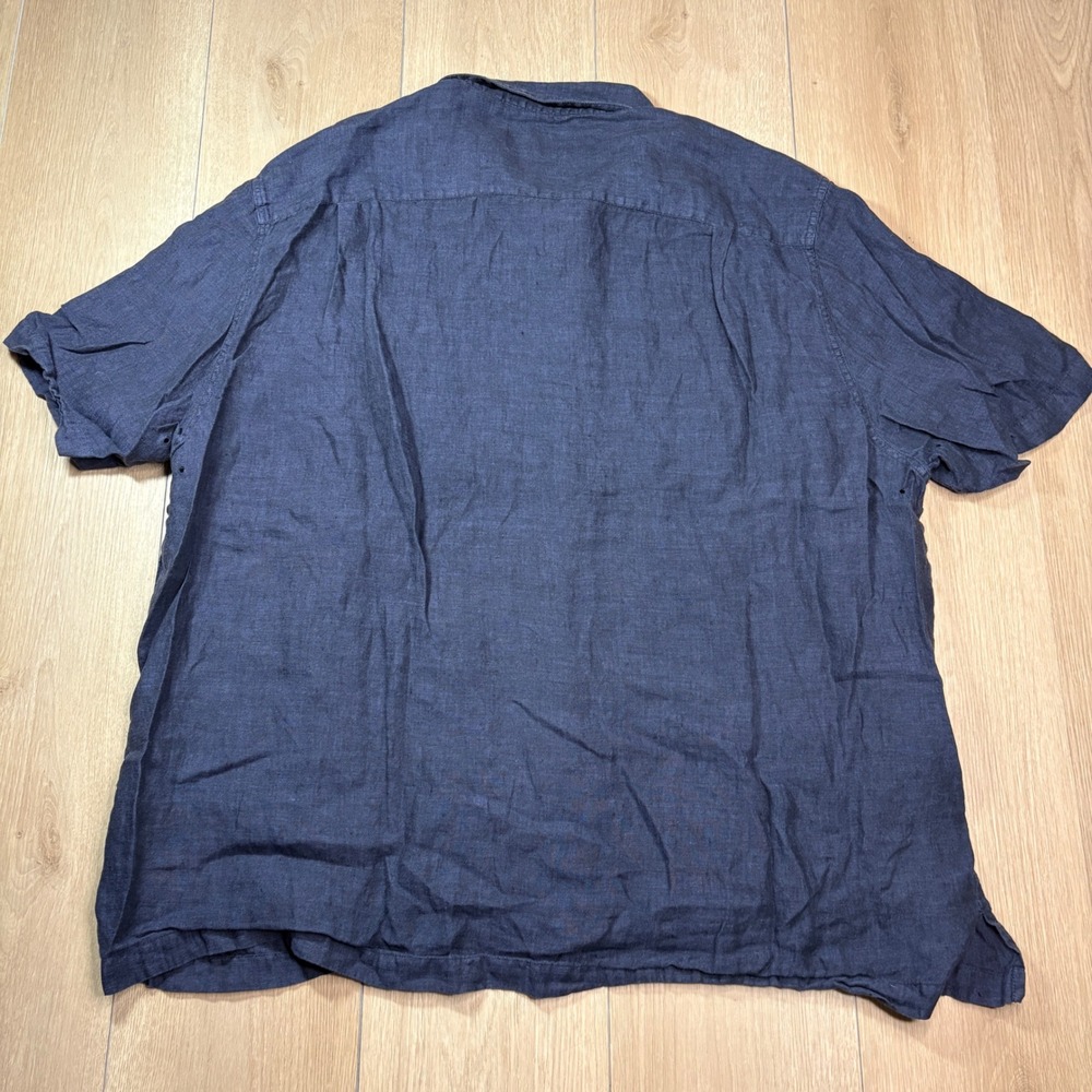 Nat Nast Luxury Originals Mens XXL Navy Blue 100% Linen Embroidered Camp Shirt - Picture 4 of 6